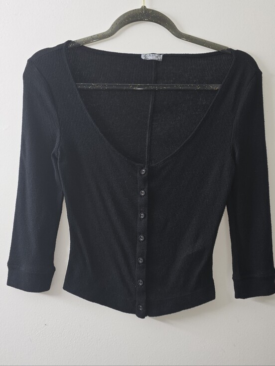 Intimately By Free People Tops - Intimately Free People Black Button Front Lightweight Ribbed Knit Top Size XS